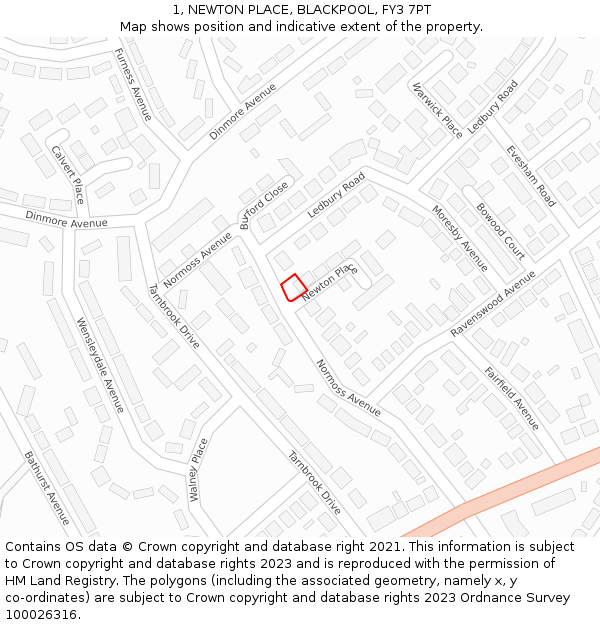 1, NEWTON PLACE, BLACKPOOL, FY3 7PT: Location map and indicative extent of plot