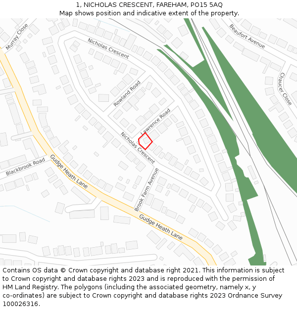 1, NICHOLAS CRESCENT, FAREHAM, PO15 5AQ: Location map and indicative extent of plot