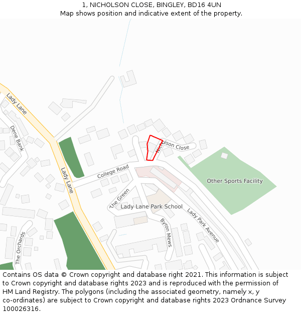 1, NICHOLSON CLOSE, BINGLEY, BD16 4UN: Location map and indicative extent of plot