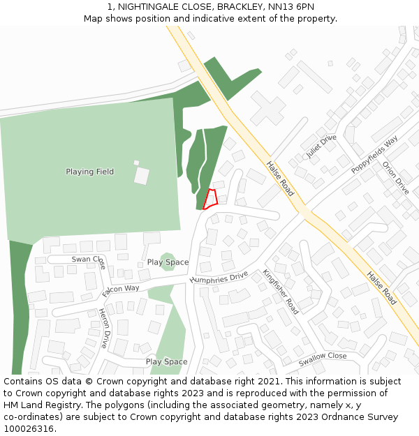 1, NIGHTINGALE CLOSE, BRACKLEY, NN13 6PN: Location map and indicative extent of plot