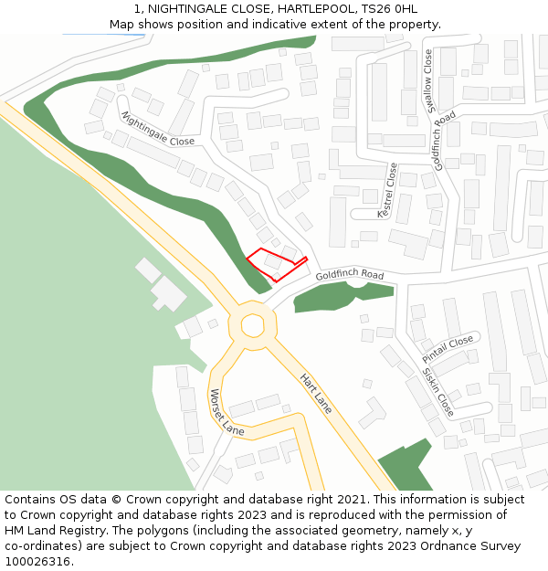 1, NIGHTINGALE CLOSE, HARTLEPOOL, TS26 0HL: Location map and indicative extent of plot