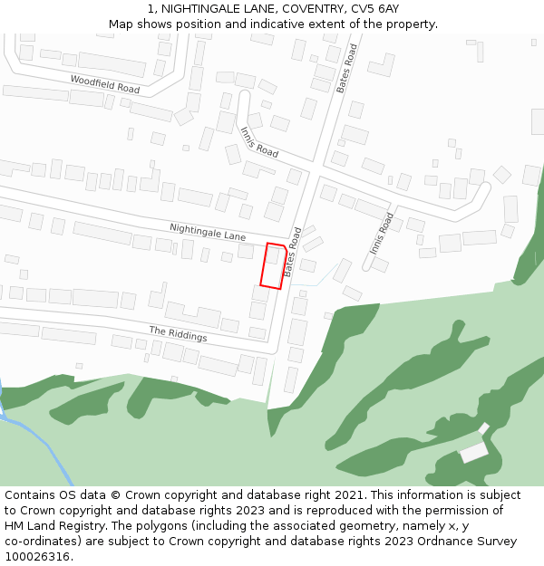 1, NIGHTINGALE LANE, COVENTRY, CV5 6AY: Location map and indicative extent of plot