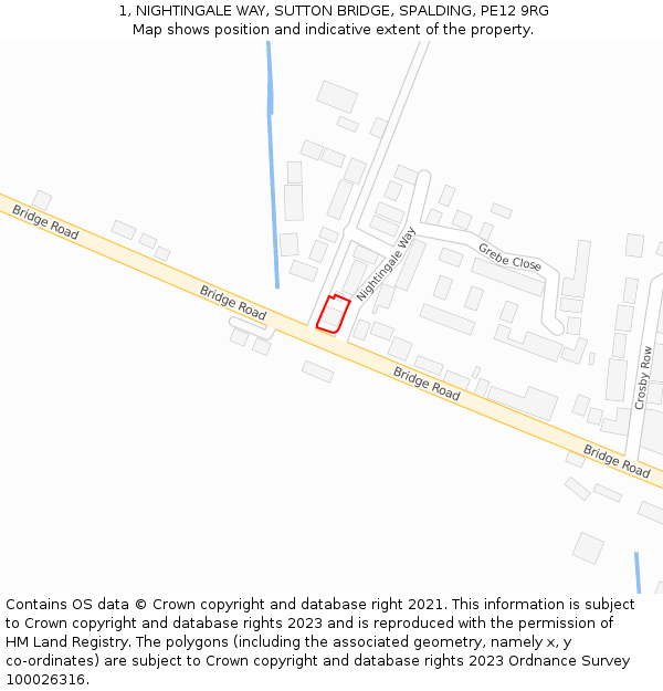 1, NIGHTINGALE WAY, SUTTON BRIDGE, SPALDING, PE12 9RG: Location map and indicative extent of plot