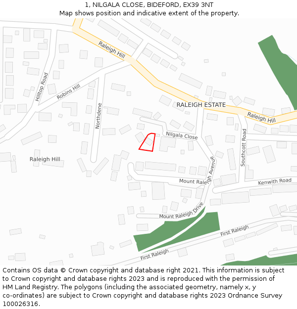 1, NILGALA CLOSE, BIDEFORD, EX39 3NT: Location map and indicative extent of plot