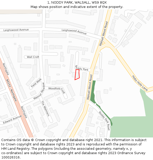 1, NODDY PARK, WALSALL, WS9 8QX: Location map and indicative extent of plot