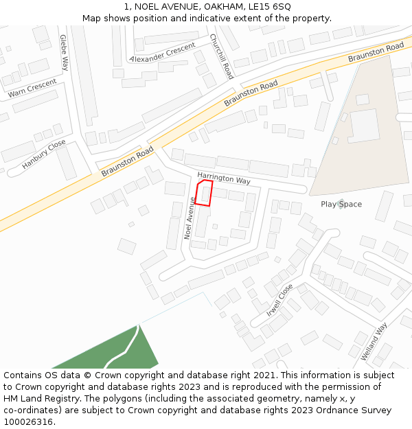 1, NOEL AVENUE, OAKHAM, LE15 6SQ: Location map and indicative extent of plot