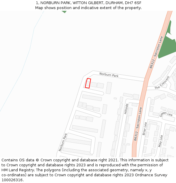 1, NORBURN PARK, WITTON GILBERT, DURHAM, DH7 6SF: Location map and indicative extent of plot