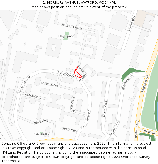 1, NORBURY AVENUE, WATFORD, WD24 4PL: Location map and indicative extent of plot
