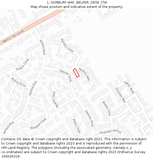 1, NORBURY WAY, BELPER, DE56 1TW: Location map and indicative extent of plot