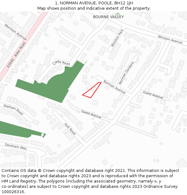 1, NORMAN AVENUE, POOLE, BH12 1JH: Location map and indicative extent of plot
