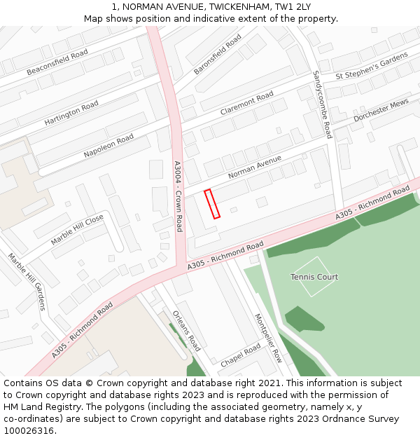 1, NORMAN AVENUE, TWICKENHAM, TW1 2LY: Location map and indicative extent of plot