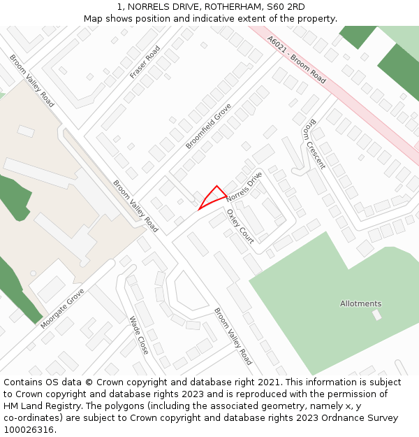 1, NORRELS DRIVE, ROTHERHAM, S60 2RD: Location map and indicative extent of plot