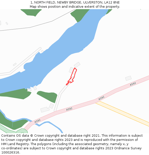 1, NORTH FIELD, NEWBY BRIDGE, ULVERSTON, LA12 8NE: Location map and indicative extent of plot