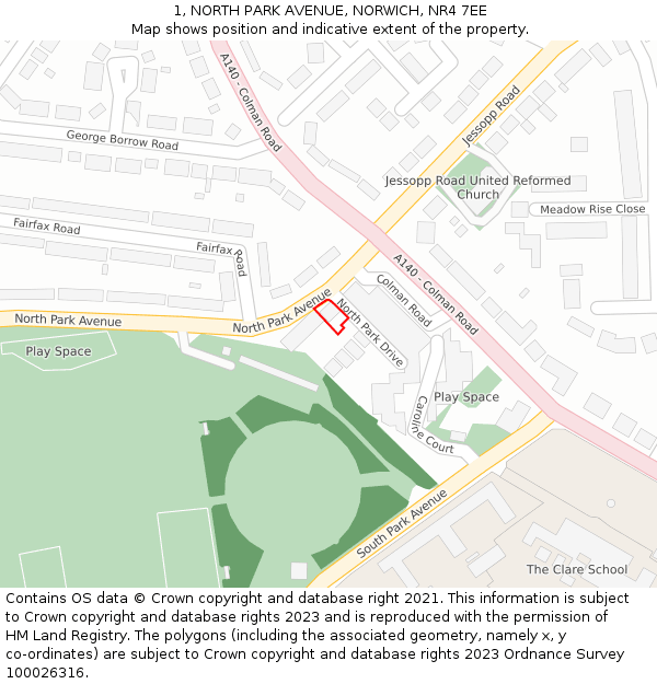 1, NORTH PARK AVENUE, NORWICH, NR4 7EE: Location map and indicative extent of plot