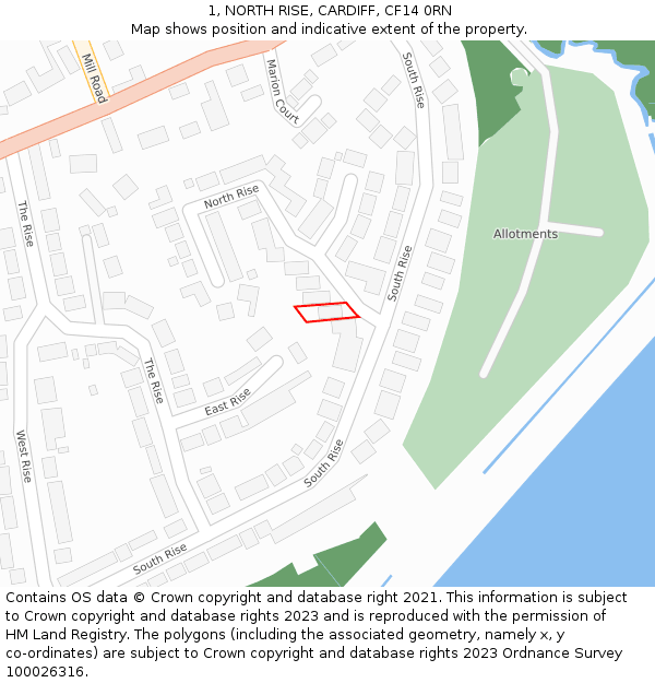 1, NORTH RISE, CARDIFF, CF14 0RN: Location map and indicative extent of plot