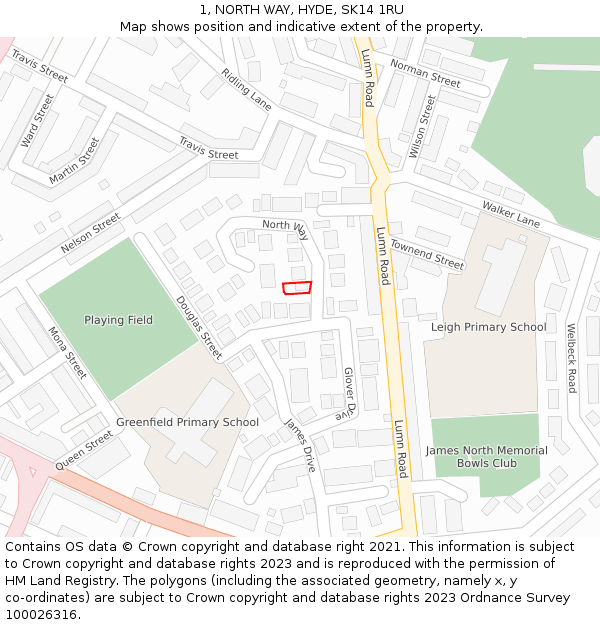 1, NORTH WAY, HYDE, SK14 1RU: Location map and indicative extent of plot