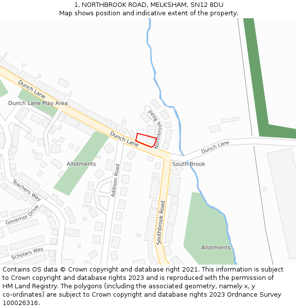 1, NORTHBROOK ROAD, MELKSHAM, SN12 8DU: Location map and indicative extent of plot