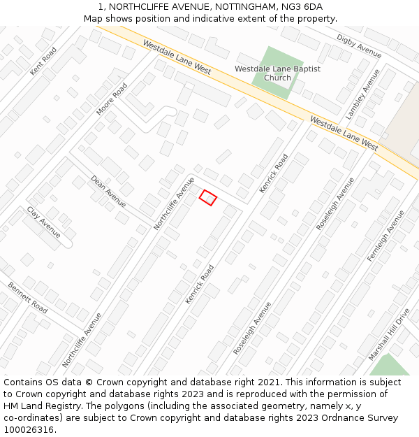 1, NORTHCLIFFE AVENUE, NOTTINGHAM, NG3 6DA: Location map and indicative extent of plot