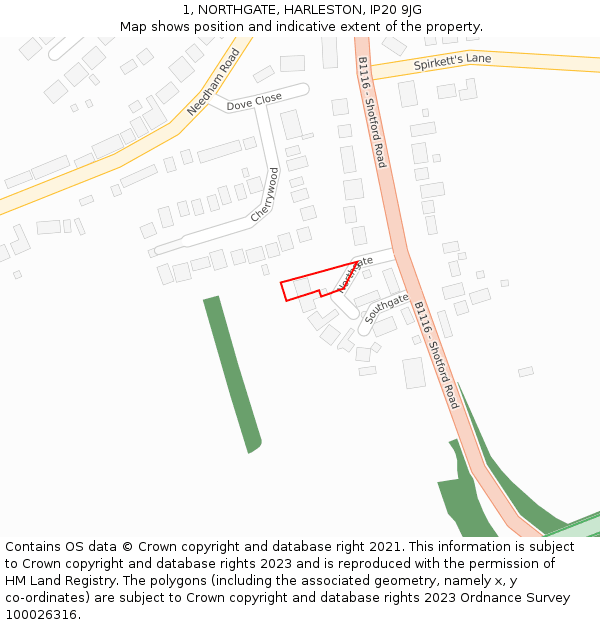 1, NORTHGATE, HARLESTON, IP20 9JG: Location map and indicative extent of plot