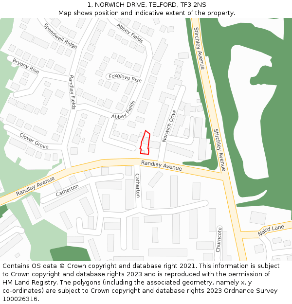 1, NORWICH DRIVE, TELFORD, TF3 2NS: Location map and indicative extent of plot