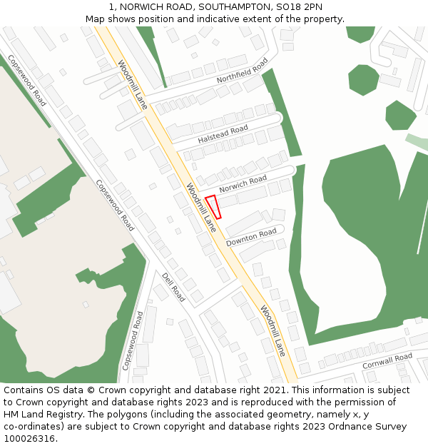 1, NORWICH ROAD, SOUTHAMPTON, SO18 2PN: Location map and indicative extent of plot
