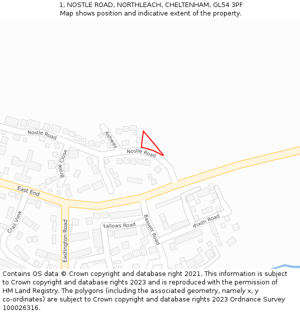 1, NOSTLE ROAD, NORTHLEACH, CHELTENHAM, GL54 3PF: Location map and indicative extent of plot