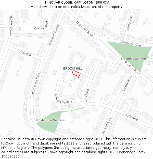 1, NOVAR CLOSE, ORPINGTON, BR6 0XA: Location map and indicative extent of plot