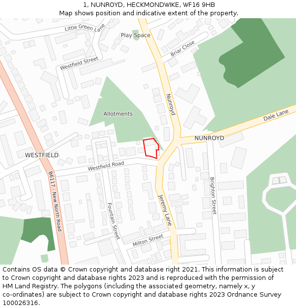 1, NUNROYD, HECKMONDWIKE, WF16 9HB: Location map and indicative extent of plot