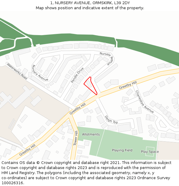 1, NURSERY AVENUE, ORMSKIRK, L39 2DY: Location map and indicative extent of plot