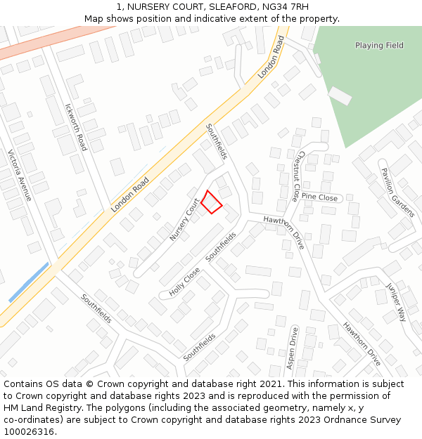 1, NURSERY COURT, SLEAFORD, NG34 7RH: Location map and indicative extent of plot