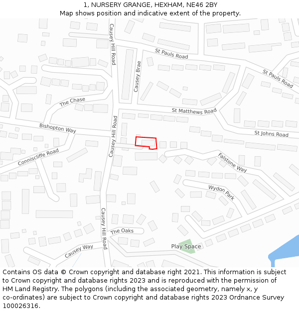 1, NURSERY GRANGE, HEXHAM, NE46 2BY: Location map and indicative extent of plot