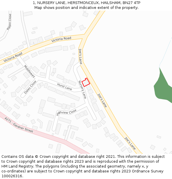 1, NURSERY LANE, HERSTMONCEUX, HAILSHAM, BN27 4TP: Location map and indicative extent of plot