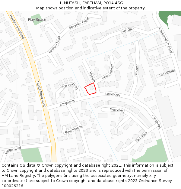 1, NUTASH, FAREHAM, PO14 4SG: Location map and indicative extent of plot