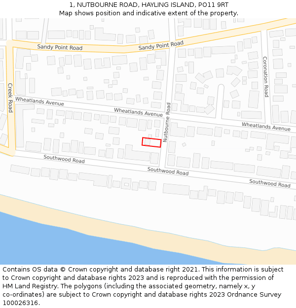 1, NUTBOURNE ROAD, HAYLING ISLAND, PO11 9RT: Location map and indicative extent of plot