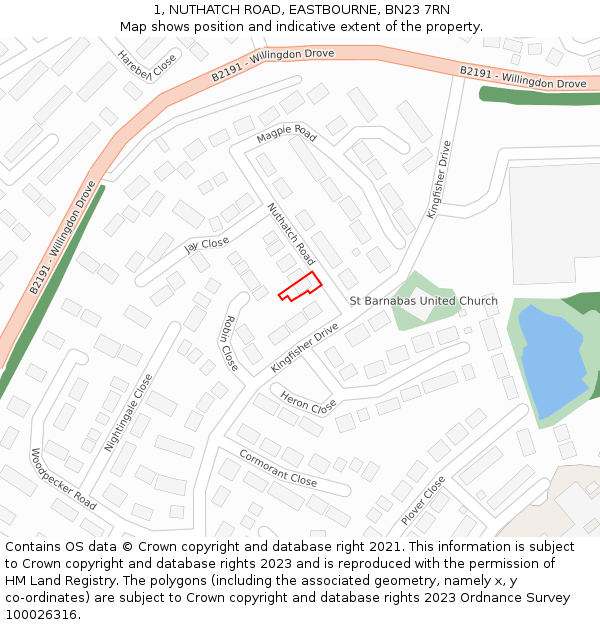 1, NUTHATCH ROAD, EASTBOURNE, BN23 7RN: Location map and indicative extent of plot