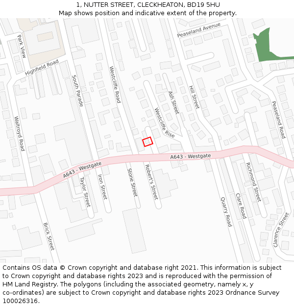 1, NUTTER STREET, CLECKHEATON, BD19 5HU: Location map and indicative extent of plot