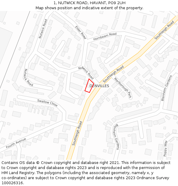 1, NUTWICK ROAD, HAVANT, PO9 2UH: Location map and indicative extent of plot
