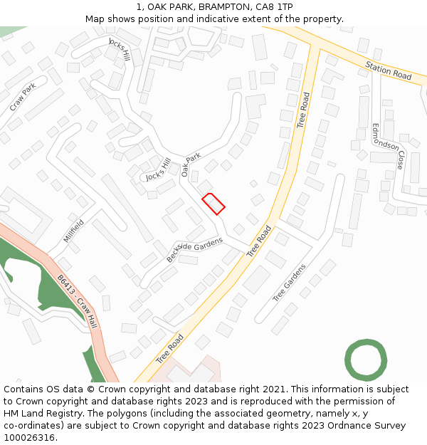 1, OAK PARK, BRAMPTON, CA8 1TP: Location map and indicative extent of plot