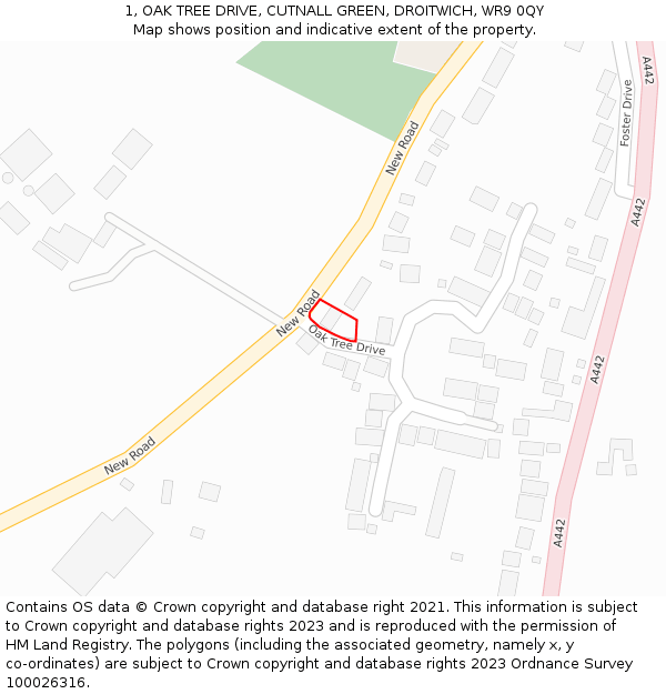 1, OAK TREE DRIVE, CUTNALL GREEN, DROITWICH, WR9 0QY: Location map and indicative extent of plot