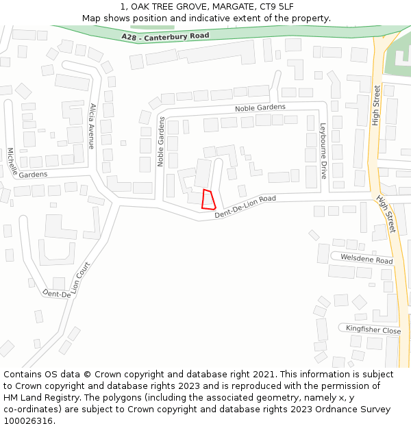 1, OAK TREE GROVE, MARGATE, CT9 5LF: Location map and indicative extent of plot