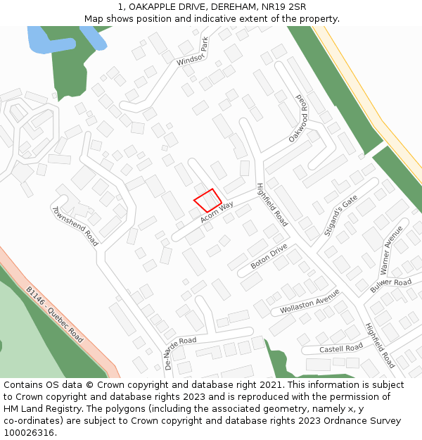 1, OAKAPPLE DRIVE, DEREHAM, NR19 2SR: Location map and indicative extent of plot