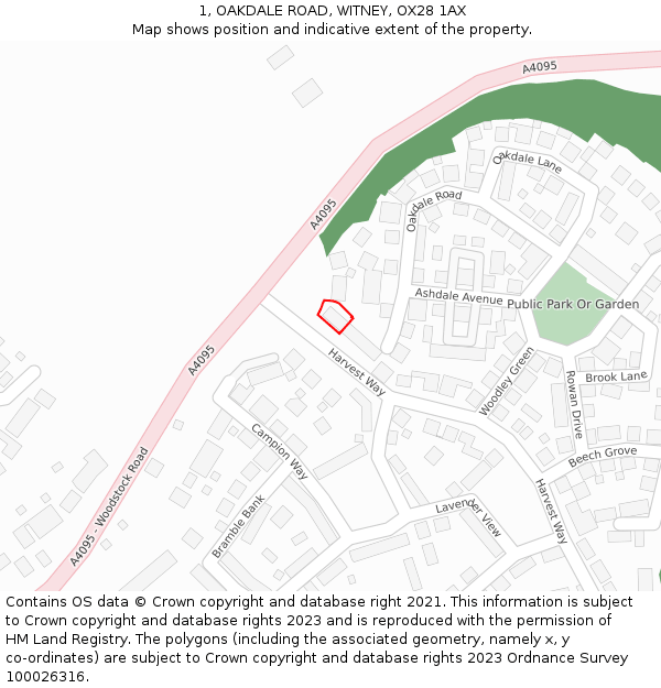 1, OAKDALE ROAD, WITNEY, OX28 1AX: Location map and indicative extent of plot