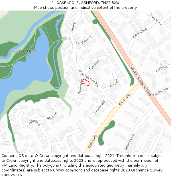 1, OAKENPOLE, ASHFORD, TN23 5XW: Location map and indicative extent of plot