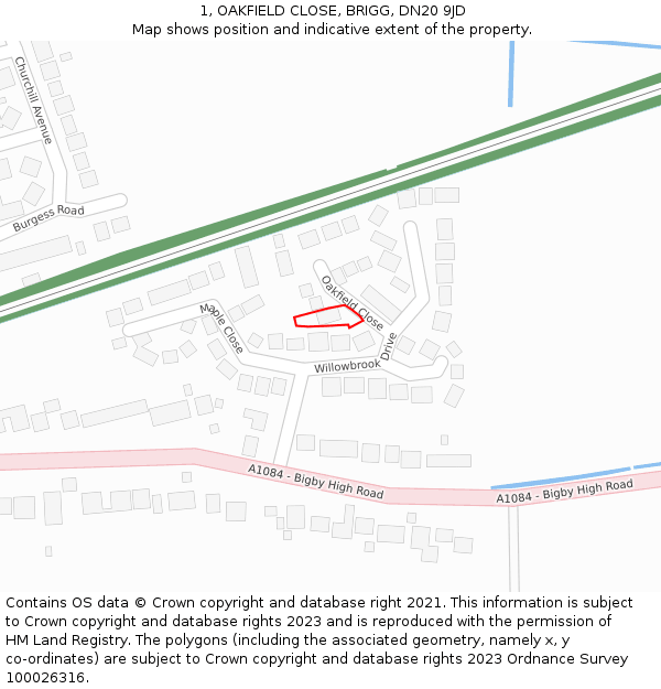 1, OAKFIELD CLOSE, BRIGG, DN20 9JD: Location map and indicative extent of plot