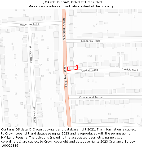 1, OAKFIELD ROAD, BENFLEET, SS7 5NS: Location map and indicative extent of plot