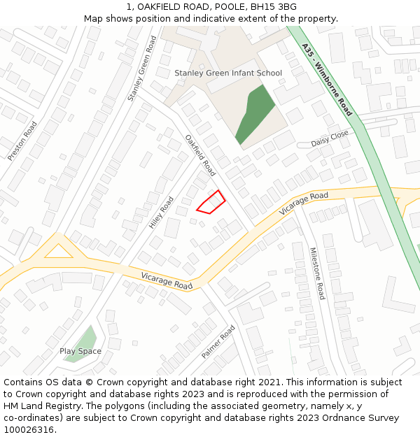 1, OAKFIELD ROAD, POOLE, BH15 3BG: Location map and indicative extent of plot