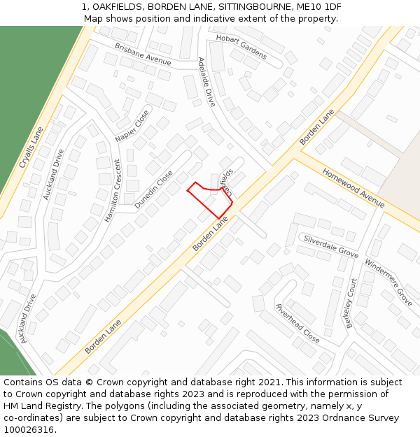 1, OAKFIELDS, BORDEN LANE, SITTINGBOURNE, ME10 1DF: Location map and indicative extent of plot