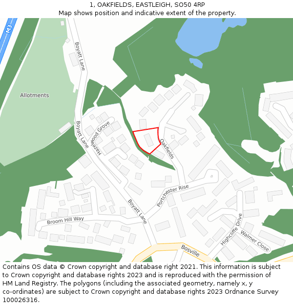 1, OAKFIELDS, EASTLEIGH, SO50 4RP: Location map and indicative extent of plot