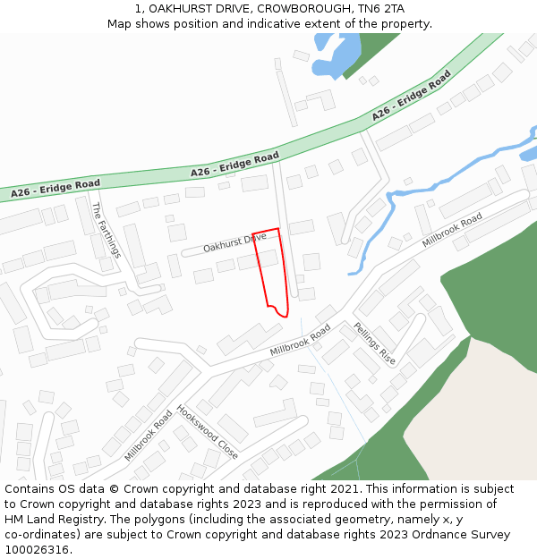 1, OAKHURST DRIVE, CROWBOROUGH, TN6 2TA: Location map and indicative extent of plot