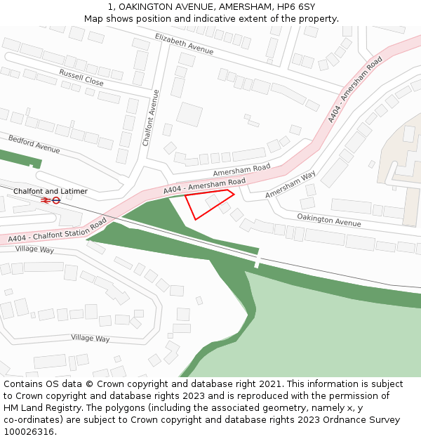 1, OAKINGTON AVENUE, AMERSHAM, HP6 6SY: Location map and indicative extent of plot